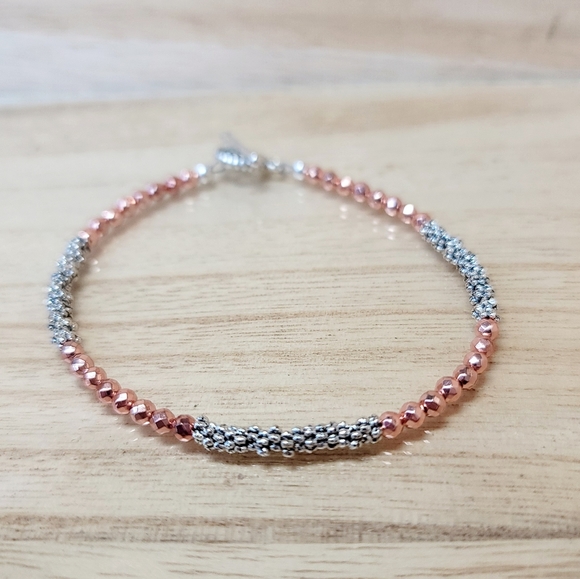 Rose Gold & Silver Beaded Toggle Bracelet - Picture 6 of 9